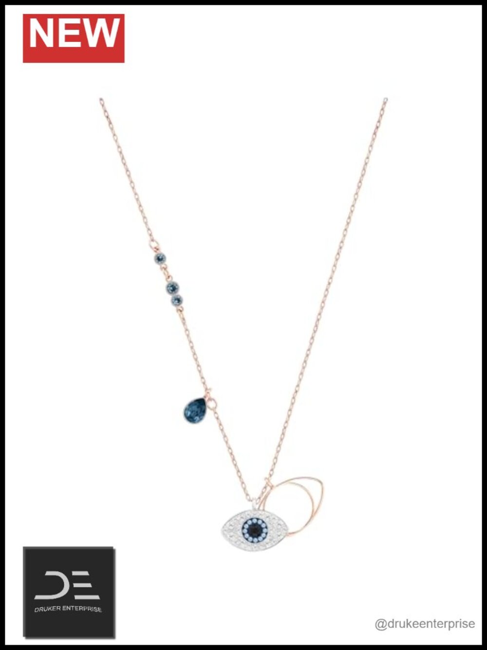 Swarovski Crystal Evil Eye Pendant Necklace Rose Gold Plated Chain